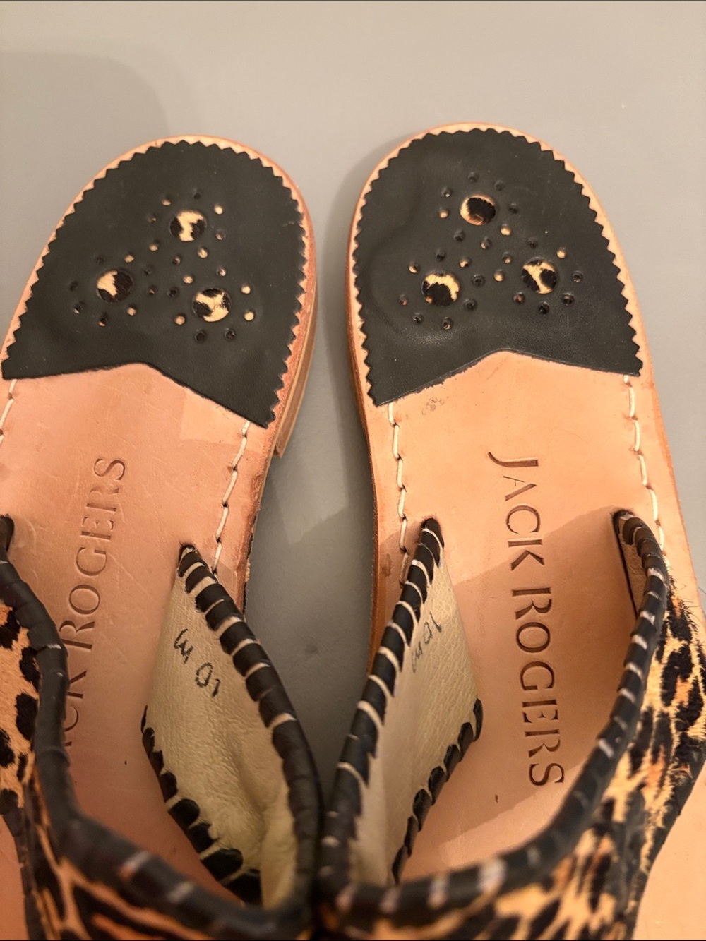 Jack Rogers Leopard-Print Thong Sandals in Tan and Black - Picture 2 of 12